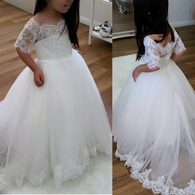 Short sleeve lace applique cute wedding girl dress flower girl dress foraml occasion kids clothing princess dress,136