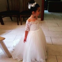 Short Sleeve Lace Applique Cute Wedding Girl Dress Flower Girl Dress Foraml Occasion Kids Clothing Princess Dress,136 - Thumbnail 2