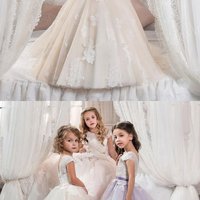 Cute short sleeves long flower girl dress,lace appliques girl dress,138 - Thumbnail 2