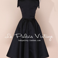 Vintage Black Short Prom Dress, Satin A-line Classic Hofn Party Dress,139 - Thumbnail 2