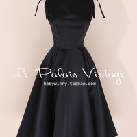 Vintage Black Short Prom Dress, Satin A-line Classic Hofn Party Dress,139 - Thumbnail 3