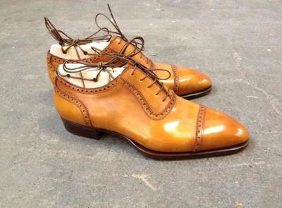 Handmade Captoe Beautiful Design Tan Leather SHOES for Men