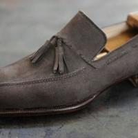 NEW HANDMADE MEN GREY SUEDE TASSELS LOAFER BEAUTIFULLY STITCHED SHOES - Thumbnail 1