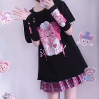 Cute Black Punk Goth Anime Girl Cartoon Print Short Sleeve Shirt Oversized Loose T-shirt Tee Top E-Girl Kawaii Korean Japanese Harajuku Streetwear - Thumbnail 3