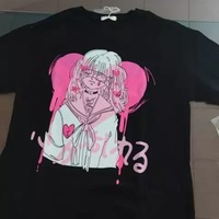 Cute Black Punk Goth Anime Girl Cartoon Print Short Sleeve Shirt Oversized Loose T-shirt Tee Top E-Girl Kawaii Korean Japanese Harajuku Streetwear - Thumbnail 5