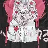 Cute Black Punk Goth Anime Girl Cartoon Print Short Sleeve Shirt Oversized Loose T-shirt Tee Top E-Girl Kawaii Korean Japanese Harajuku Streetwear - Thumbnail 7