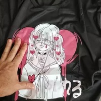 Cute Black Punk Goth Anime Girl Cartoon Print Short Sleeve Shirt Oversized Loose T-shirt Tee Top E-Girl Kawaii Korean Japanese Harajuku Streetwear - Thumbnail 8