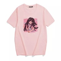 Cute Sweet Vintage Black Anime Girl Cartoon Print Short Sleeve Shirt Oversize Loose T-shirt Top Goth E-Girl Kawaii Korean Japanese Harajuku Streetwear - Thumbnail 1