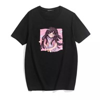 Cute Sweet Vintage Black Anime Girl Cartoon Print Short Sleeve Shirt Oversize Loose T-shirt Top Goth E-Girl Kawaii Korean Japanese Harajuku Streetwear - Thumbnail 3