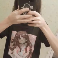 Cute Sweet Vintage Black Anime Girl Cartoon Print Short Sleeve Shirt Oversize Loose T-shirt Top Goth E-Girl Kawaii Korean Japanese Harajuku Streetwear - Thumbnail 4