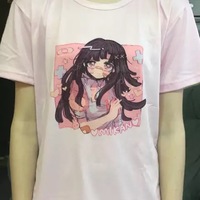 Cute Sweet Vintage Black Anime Girl Cartoon Print Short Sleeve Shirt Oversize Loose T-shirt Top Goth E-Girl Kawaii Korean Japanese Harajuku Streetwear - Thumbnail 7