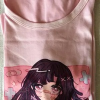 Cute Sweet Vintage Black Anime Girl Cartoon Print Short Sleeve Shirt Oversize Loose T-shirt Top Goth E-Girl Kawaii Korean Japanese Harajuku Streetwear - Thumbnail 8