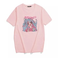 Cute Sweet Vintage Pastel Pink Anime Girl Cartoon Print Short Sleeve Shirt Loose T-shirt Top E-Girl Kawaii Korean Japanese Harajuku Streetwear - Thumbnail 3
