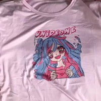 Cute Sweet Vintage Pastel Pink Anime Girl Cartoon Print Short Sleeve Shirt Loose T-shirt Top E-Girl Kawaii Korean Japanese Harajuku Streetwear - Thumbnail 7