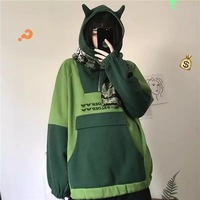 Cute Green Frog Animal Cartoon Aesthetic Long Sleeve Hoodie Sweater Sweatshirt Pullover Jumper E-Girl Kawaii Korean Japanese Harajuku Streetwear - Thumbnail 1