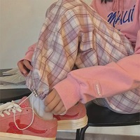 Cute Pastel Pink Checkered Plaid Pants Autumn Punk High Waisted Causal Loose Trouser Hip Hop Bottoms E-Girl Kawaii Korean Japanese Harajuku Streetwear - Thumbnail 2