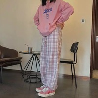 Cute Pastel Pink Checkered Plaid Pants Autumn Punk High Waisted Causal Loose Trouser Hip Hop Bottoms E-Girl Kawaii Korean Japanese Harajuku Streetwear - Thumbnail 4