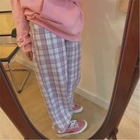 Cute Pastel Pink Checkered Plaid Pants Autumn Punk High Waisted Causal Loose Trouser Hip Hop Bottoms E-Girl Kawaii Korean Japanese Harajuku Streetwear - Thumbnail 5