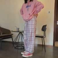 Cute Pastel Pink Checkered Plaid Pants Autumn Punk High Waisted Causal Loose Trouser Hip Hop Bottoms E-Girl Kawaii Korean Japanese Harajuku Streetwear - Thumbnail 9