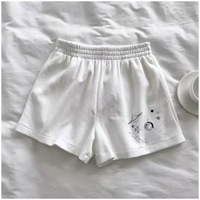 Cute Black White Sky Star Moon Planet Embroidery Casual Sport Shorts Cycling Running Gym High Waist E-Girl Kawaii Korean Japanese Harajuku Streetwear - Thumbnail 7
