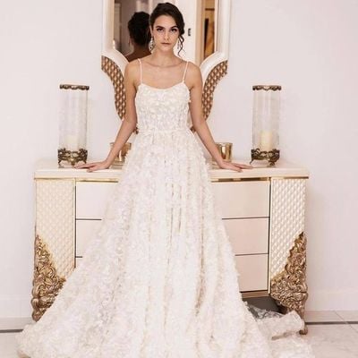 Princess a-line scoop neck lace wedding dress - Thumbnail 4