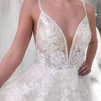 Gorgeous A-Line V Neck Backless White Lace Wedding Dresses - Thumbnail 1