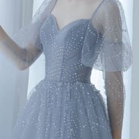 Blue Tulle Long A Line Prom Gown Formal Dress - Thumbnail 2