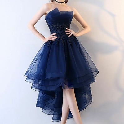 Navy blue high low tulle modest short prom dress,sexy cocktail homecoming dress,charming party dress,896