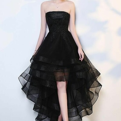Black high low tulle modest short prom dress,sexy cocktail homecoming dress,charming party dress,897