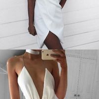 Hot Sexy Asymmetrical Deep V-Neck White Short Homecoming Dress with Backless,898 - Thumbnail 1