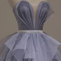 Purple tulle long prom gown A line evening dress - Thumbnail 1