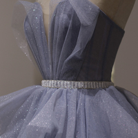 Purple tulle long prom gown A line evening dress - Thumbnail 2