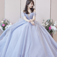 Purple tulle long prom gown A line evening dress - Thumbnail 6