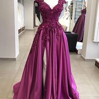 Charming Prom Dress,V-Neck Prom Dress,Appliques Prom Dress,A-Line Prom Dress,Long Prom Dress,Evening Dress,153 - Thumbnail 2