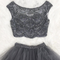 Two Pieces Gray Prom Dress,A-Line Evening Dress,Prom Dresses,163 - Thumbnail 1