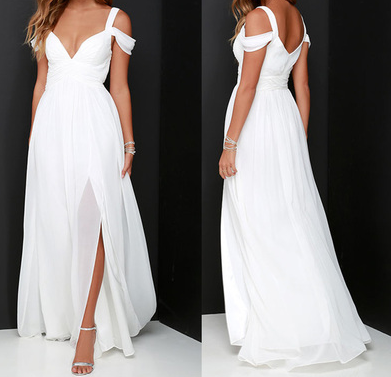 A Line Long Chiffon Off Shoulder Sexy Split Prom Dress,chiffon side slit off shoulder white evening,169
