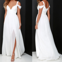 A Line Long Chiffon Off Shoulder Sexy Split Prom Dress,chiffon side slit off shoulder white evening,169 - Thumbnail 2