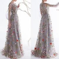 Long Sleeves Prom Dresses 2021 Trendy Floral Embroidery A-line Evening Dresses Formal Party Gowns Pageant Dress,171 - Thumbnail 2