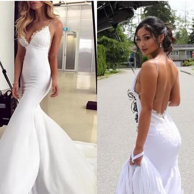 2021 sexy backless mermaid wedding dresses cheap white spaghetti lace appliques sweep long gorgeous bridal gowns,176