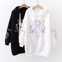 Cute Rabbit Evil Pentagon Lace Up Long Sleeve Hoodie Oversize Sweater Sweatshirt Pullover Jumper E-Girl Kawaii Korean Japanese Harajuku Streetwear - Thumbnail 4
