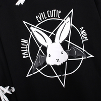 Cute Rabbit Evil Pentagon Lace Up Long Sleeve Hoodie Oversize Sweater Sweatshirt Pullover Jumper E-Girl Kawaii Korean Japanese Harajuku Streetwear - Thumbnail 7