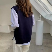 Cute Solid Simple V Neck Knit Vest Sleeveless Oversized Loose Sweater Sweatshirt Pullover Jumper  E-Girl Kawaii Korean Japanese Harajuku Streetwear - Thumbnail 3