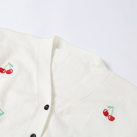 Cute Sweet Cherry Embroidery V Neck Knit Vest Long Sleeve Cardigan Crop Top Sweater Sweatshirt Pullover Jumper E-Girl Kawaii Korean Japanese Harajuku - Thumbnail 7