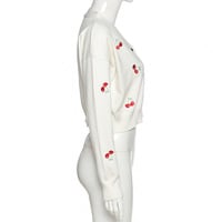 Cute Sweet Cherry Embroidery V Neck Knit Vest Long Sleeve Cardigan Crop Top Sweater Sweatshirt Pullover Jumper E-Girl Kawaii Korean Japanese Harajuku - Thumbnail 8