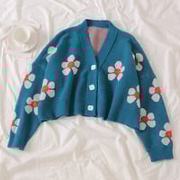 Cute Vintage Flower V Neck Long Sleeve Knit Cardigan Sweater Sweatshirt Pullover Jumper E-Girl Kawaii Korean Japanese Harajuku Streetwear - Thumbnail 8