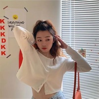 Cute Vintage O Neck Button Down Knit Cardigan Crop Top Sweater Sweatshirt Pullover Jumper E-Girl Kawaii Korean Japanese Harajuku Streetwear - Thumbnail 3