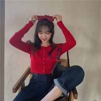 Cute Vintage O Neck Button Down Knit Cardigan Crop Top Sweater Sweatshirt Pullover Jumper E-Girl Kawaii Korean Japanese Harajuku Streetwear - Thumbnail 4