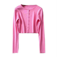 Cute Vintage O Neck Button Down Knit Cardigan Crop Top Sweater Sweatshirt Pullover Jumper E-Girl Kawaii Korean Japanese Harajuku Streetwear - Thumbnail 9