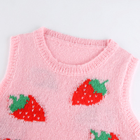 Cute Pink Strawberry V Neck Sleeveless Knit Crop Top Sweater Sweatshirt Pullover Jumper E-Girl Kawaii Korean Japanese Harajuku Streetwear - Thumbnail 8
