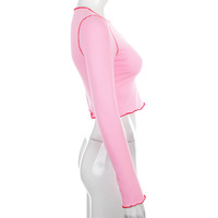 Cute Pink Cherry Fruit Embroidery Crop Top Long Sleeve Shirt T-shirt Causal Tee Summer E-Girl Kawaii Korean Japanese Harajuku Streetwear - Thumbnail 6